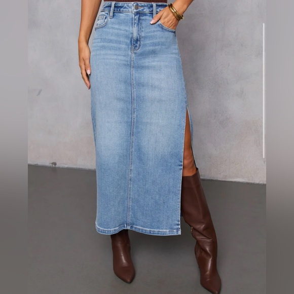 Side Slit Denim Skirt - Picture 3 of 7